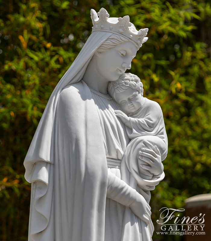 Marble Statues  - Madonna Holding Baby In Carved Marble - MS-1472